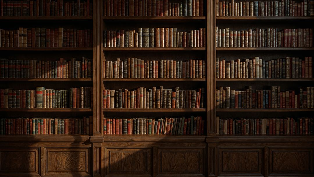 Elegant shelves with leather bound classics in vintage room