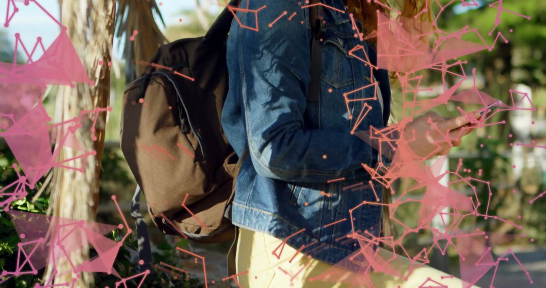 Young Woman Using Smartphone with Digital Network Overlay