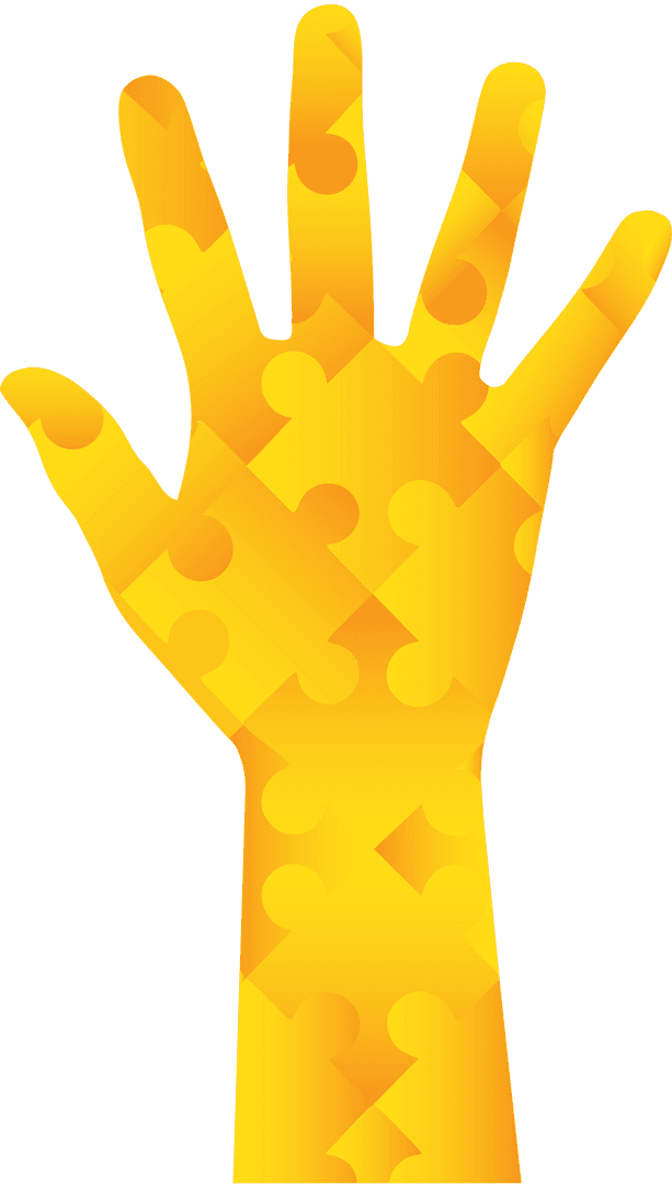 Transparent Digital Hand Illustration Composed of Puzzle Pieces