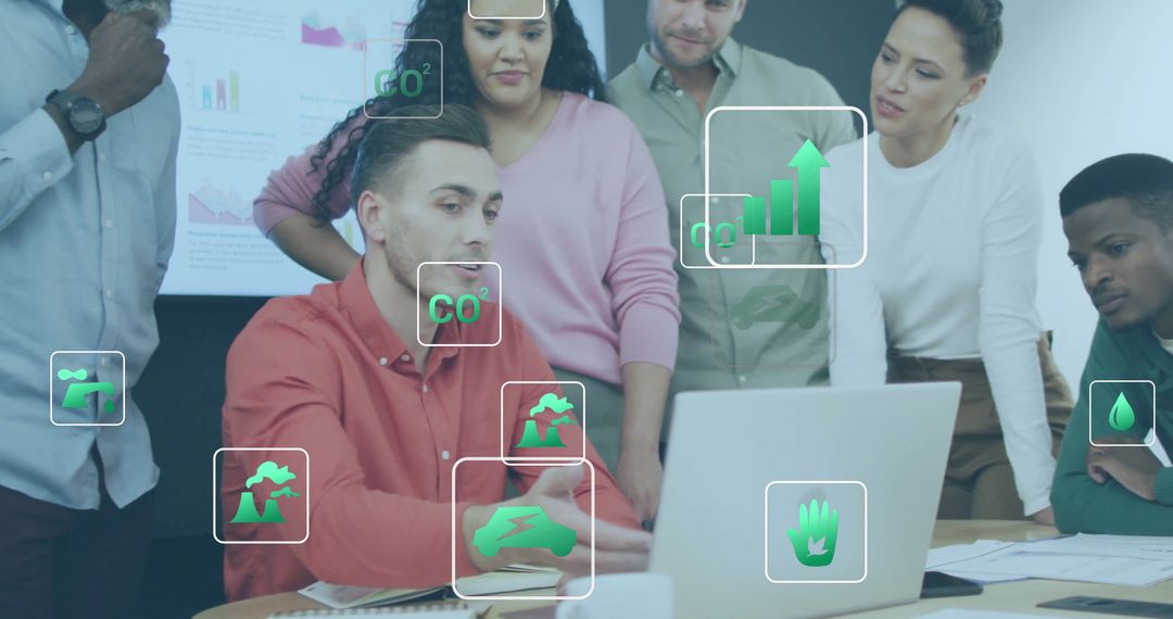 Diverse Team Analyzing Eco-Friendly Business Data