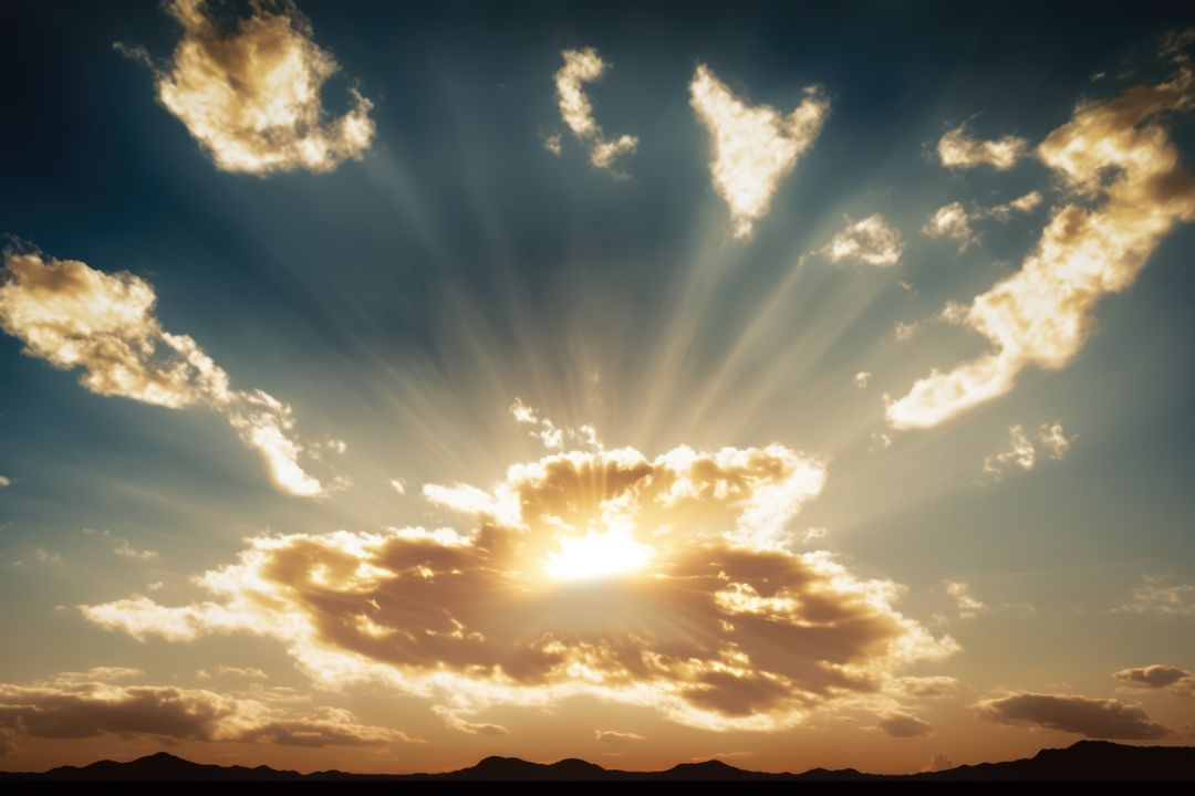 Scenery with clouds, sky and sun rays, created using generative ai technology - Free Images, Stock Photos and Pictures on Pikwizard.com