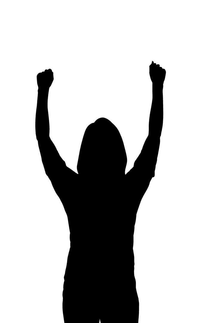 Transparent Silhouette of Woman Cheering with Raised Arms