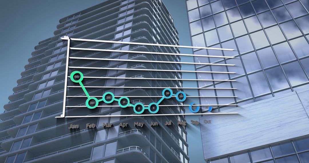 Data Trends Over Months Against Skyscraper Backdrop