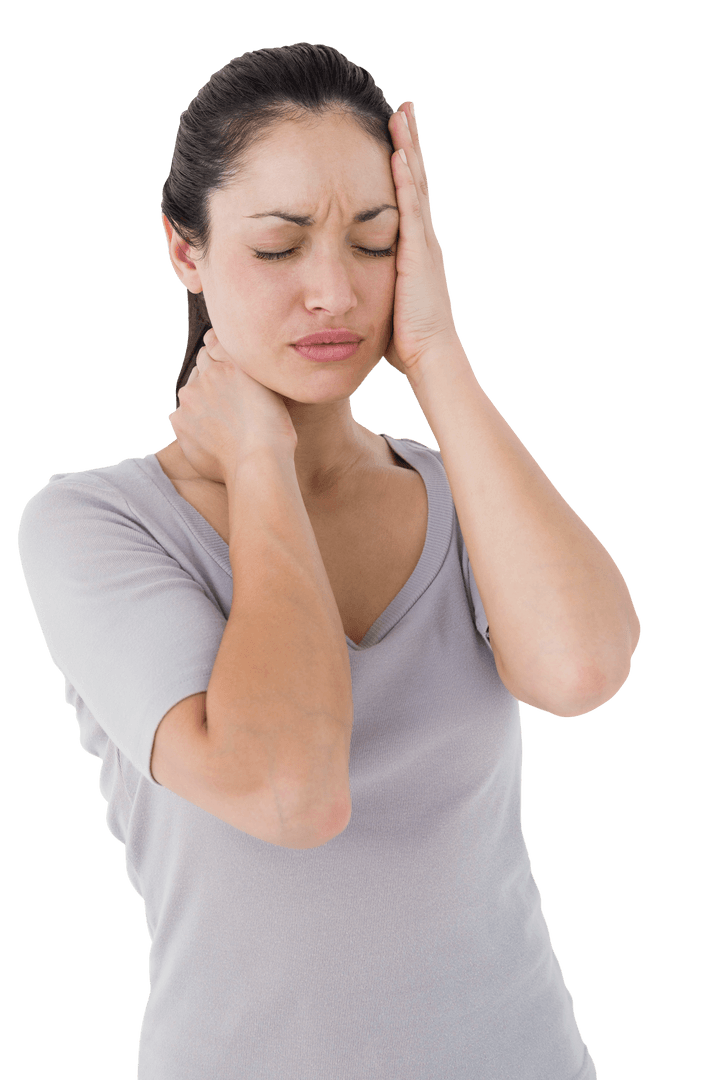Woman Suffering from Migraine with Transparent Background