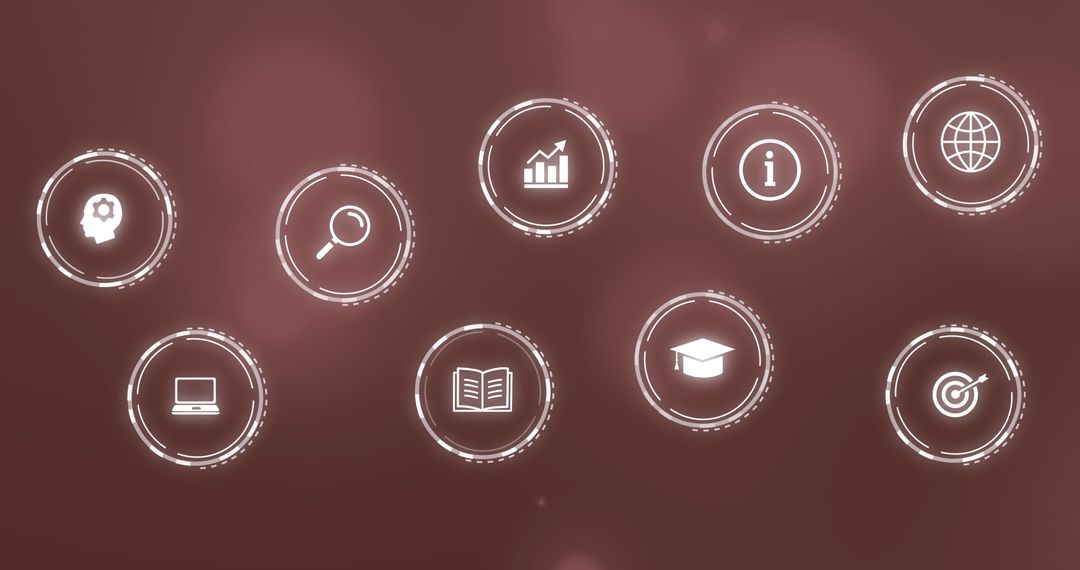 Business Icons on Digital Graphic Overlays with Brown Background