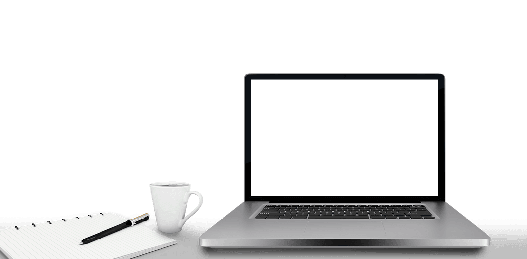 Transparent Laptop with Notebook and Coffee Cup for Desk Visualization