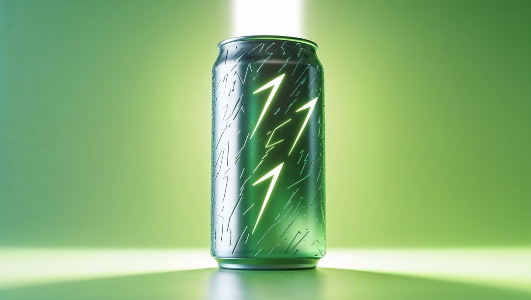 Green Aluminum Can with Lightning Bolt in Spotlight
