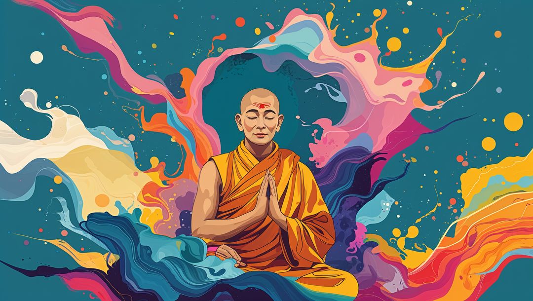 AI-Generated Meditating Monk Surrounded by Vibrant Cosmic Energy