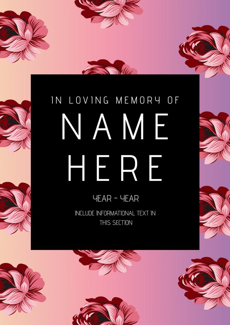 Floral Memorial Tribute Card Design with Black Frame