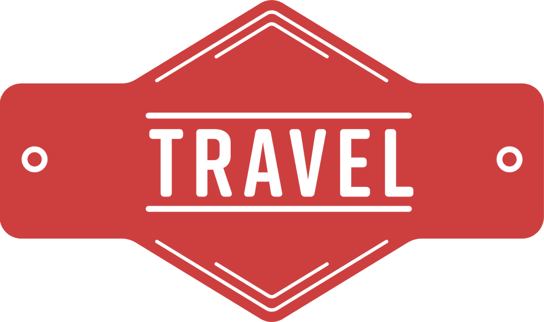 Red Travel Sign Badge on Transparent Background for Vacation and Exploration