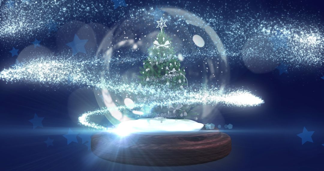 Christmas Tree in Snow Globe with Shooting Star and Blue Background - Free Images, Stock Photos and Pictures on Pikwizard.com