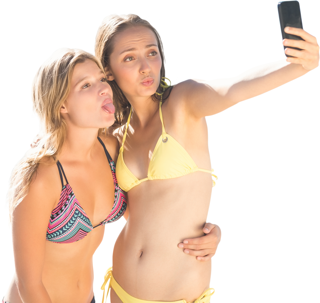 Young Caucasian Female Friends Taking Selfie in Swimwear Transparent Background - Download Free Stock Images Pikwizard.com