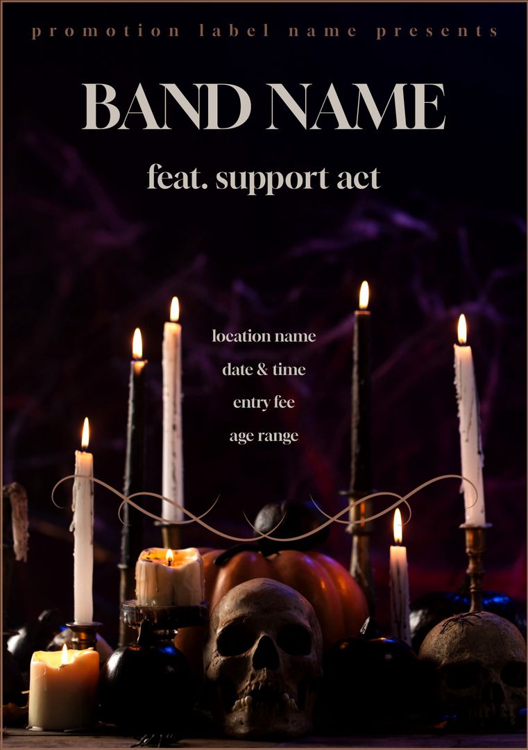 Gothic Concert Poster with Lit Candles, Skull and Pumpkin - Download Free Stock Templates Pikwizard.com