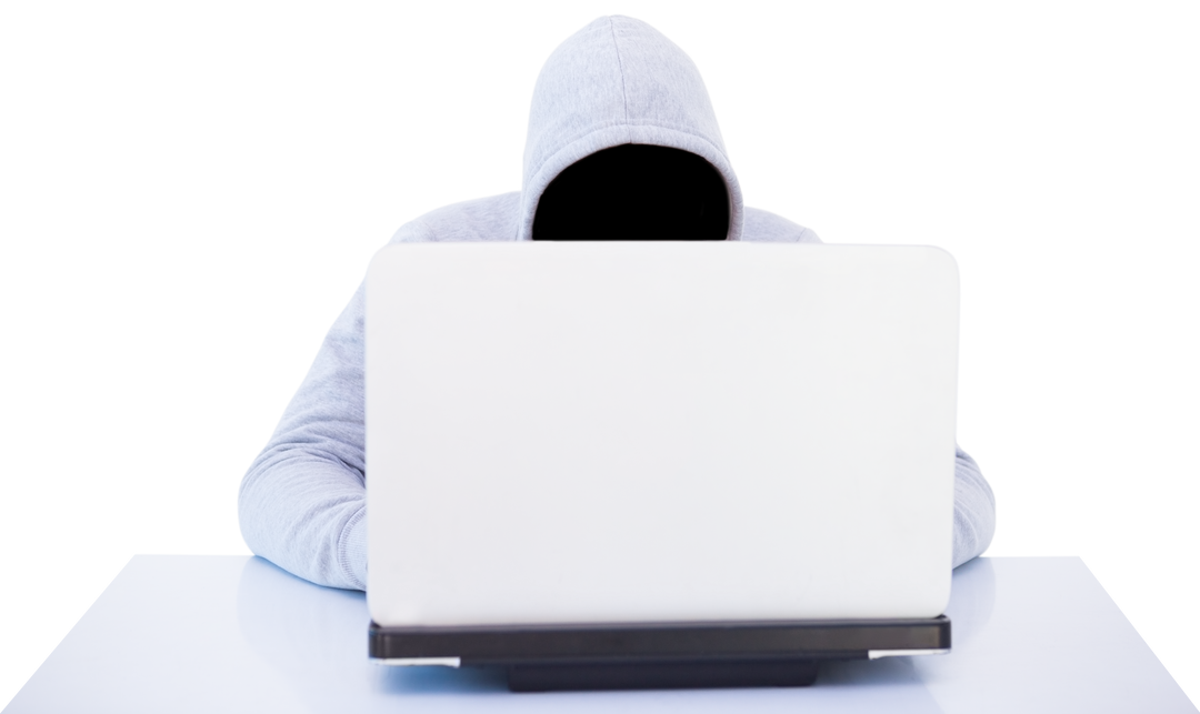 Hacker in Hoodie Using White Laptop with Transparent Background - Download Free Stock Images Pikwizard.com