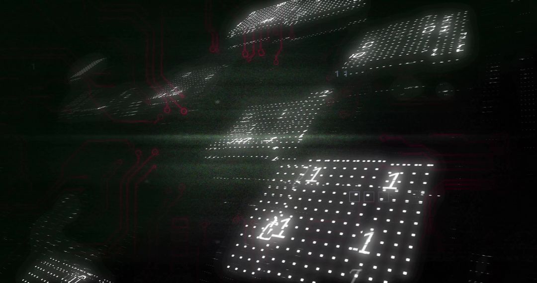 Floating Binary Codes on Glowing Circuit Board Background