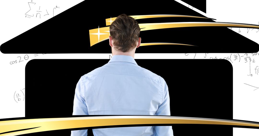 Businessman Analyzing Complex Mathematical Equations for Problem-Solving