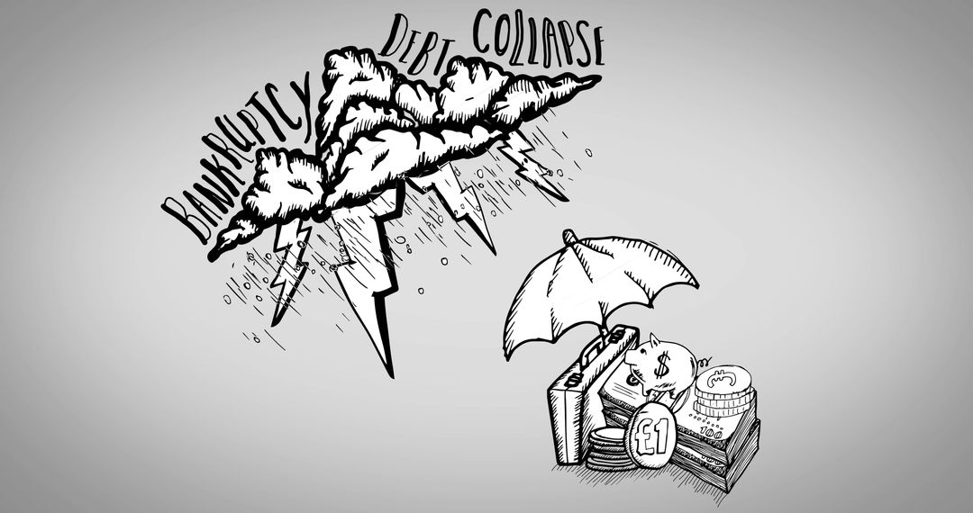 Economic Recession Illustration with Storm and Money Icons