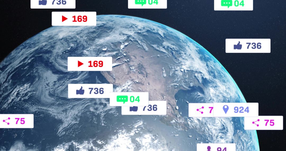 Earth Orbiting with Social Media Notifications Overlay