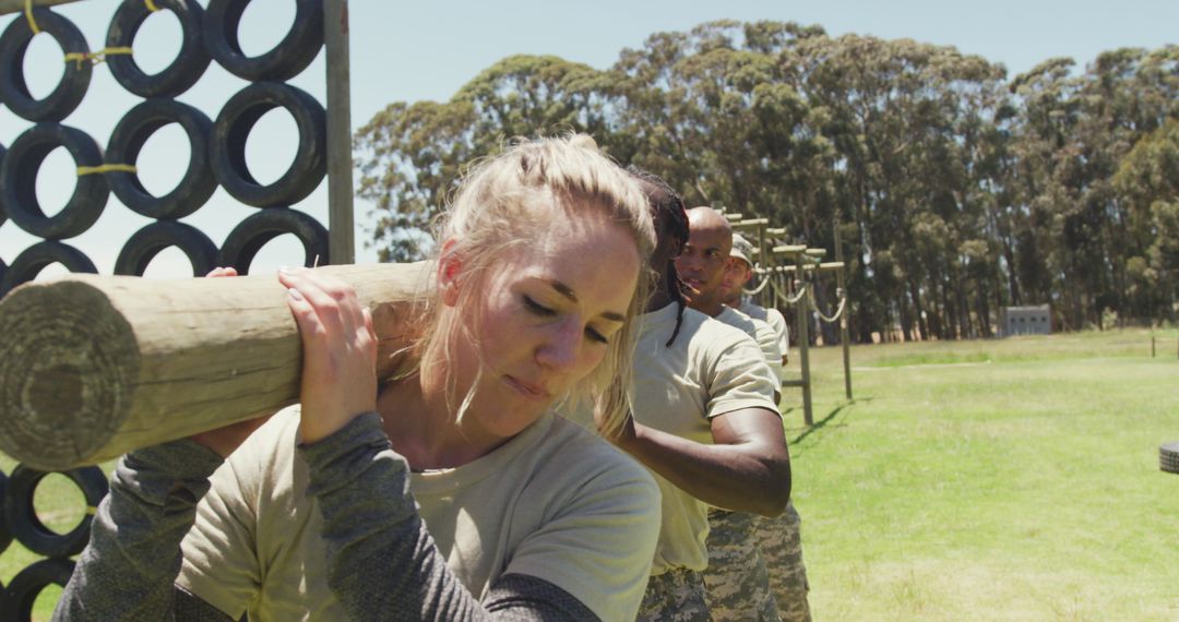 Diverse Group of Soldiers Performing Outdoor Training Exercise