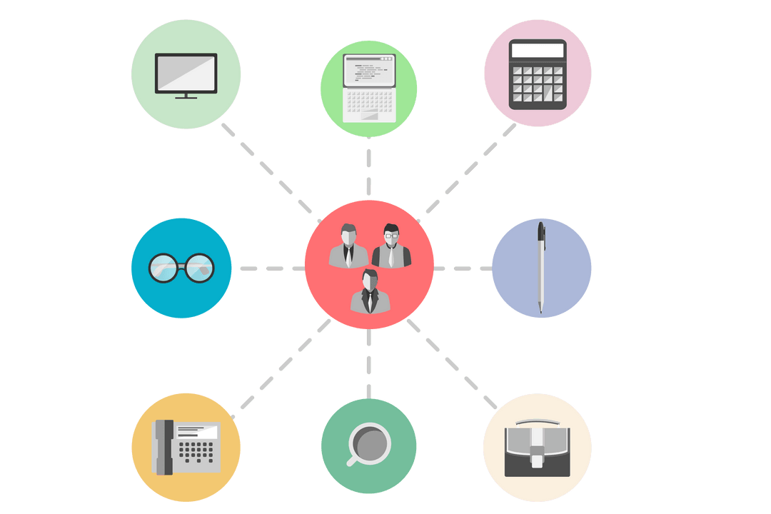 Transparent Circles with Business Icons in Connectivity Network Design