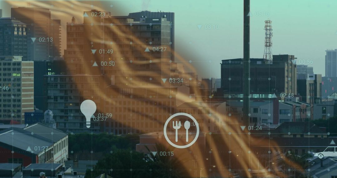 Futuristic Data Wave Overlaying Urban Skyline