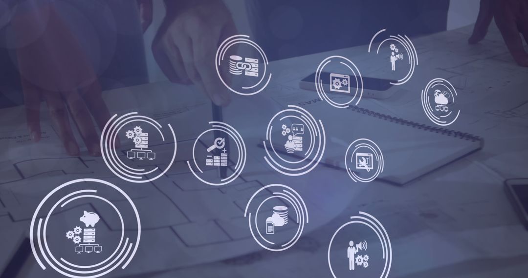 Teamwork and Digital Transformation in Office Setting with Digital Icons