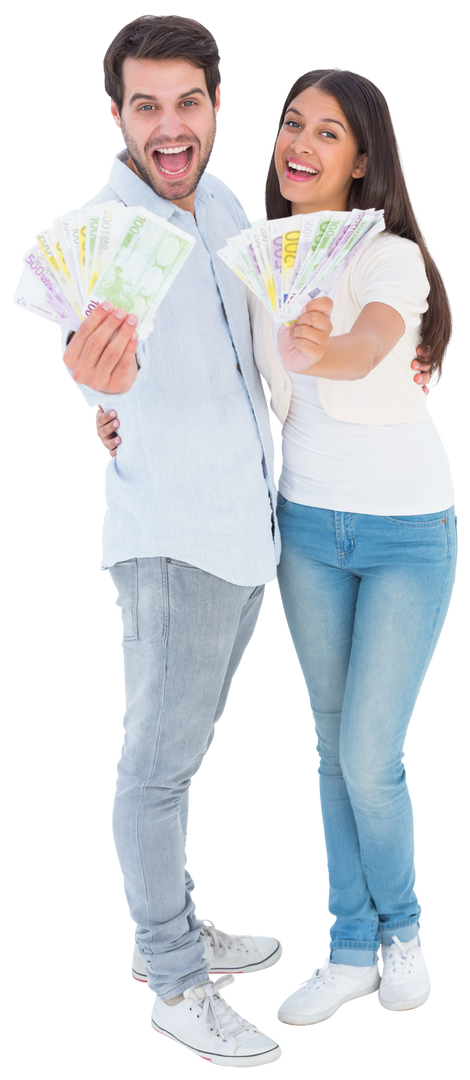 Happy Diverse Couple Holding Banknotes, Transparent Background - Download Free Stock Images Pikwizard.com