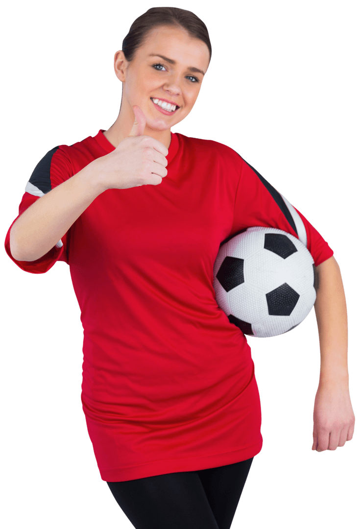 Female Soccer Fan in Red Jersey Giving Thumbs Up Transparent