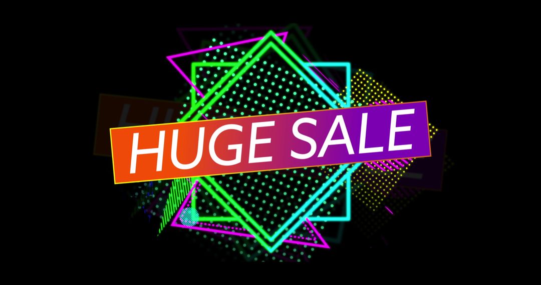Retro Eighties-Style Huge Sale Advertisement with Neon Shapes