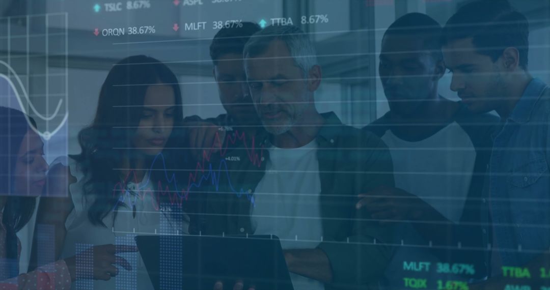 Diverse Team Analyzing Financial Data and Digital Charts