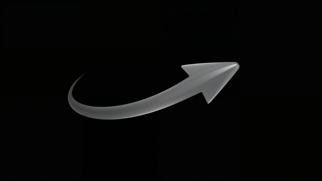 Sleek metallic curved arrow symbolizing vision and progress