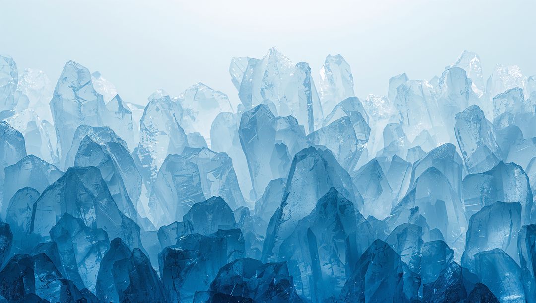 Translucent Blue Crystal Cluster Macro Close-up with Frosted Facets and Glassy Texture