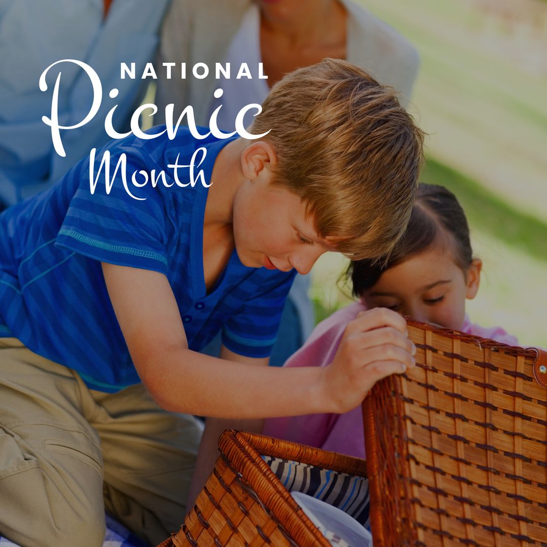 Siblings Celebrating National Picnic Month in Park