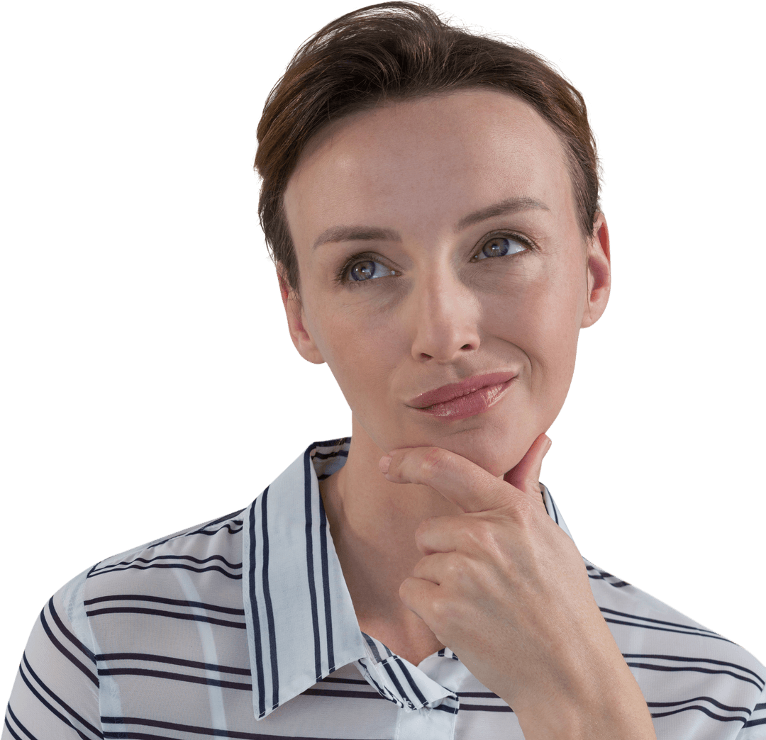 Thoughtful Caucasian Woman Pondering Idea Isolated on Transparent Background