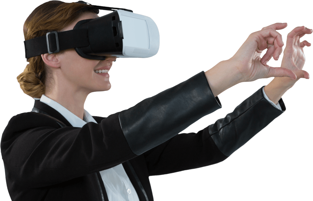 Businesswoman Experiencing Virtual Reality Transparent Background