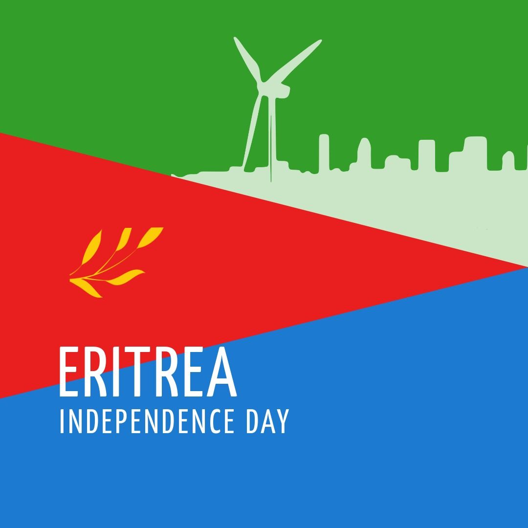 Eritrea Independence Day Celebration with Windmill Silhouette over National Flag - Download Free Stock Templates Pikwizard.com