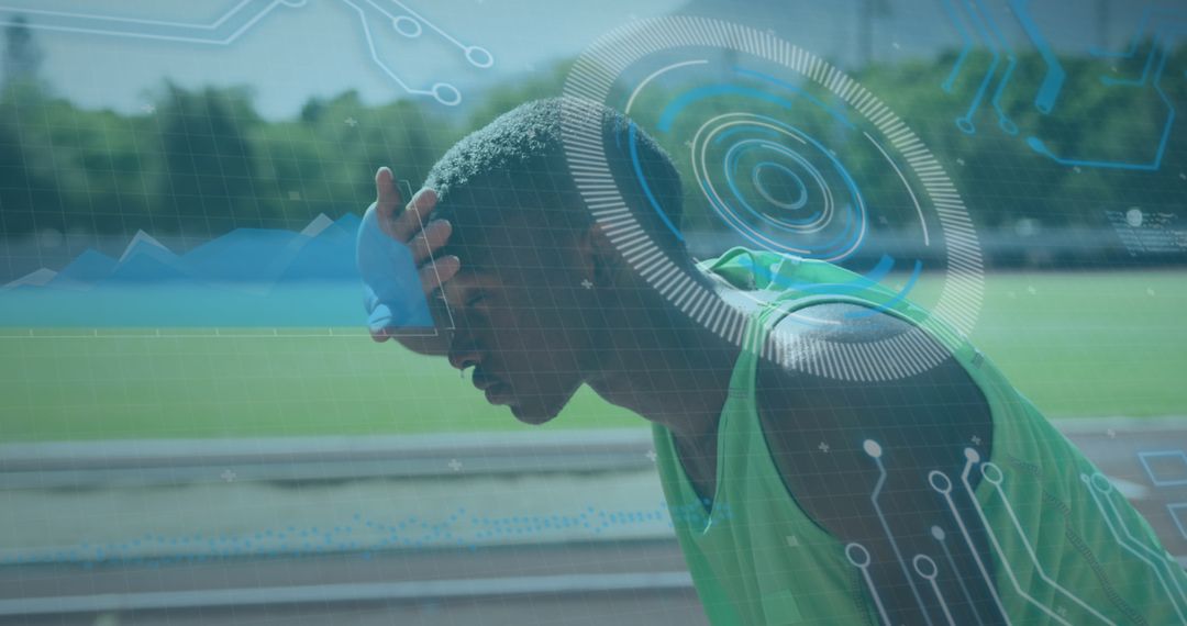 Athlete Monitoring with Futuristic Digital Interface Overlay