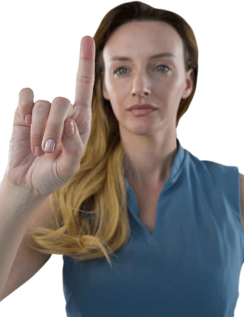 Transparent Background Woman Touching Virtual Screen Technology
