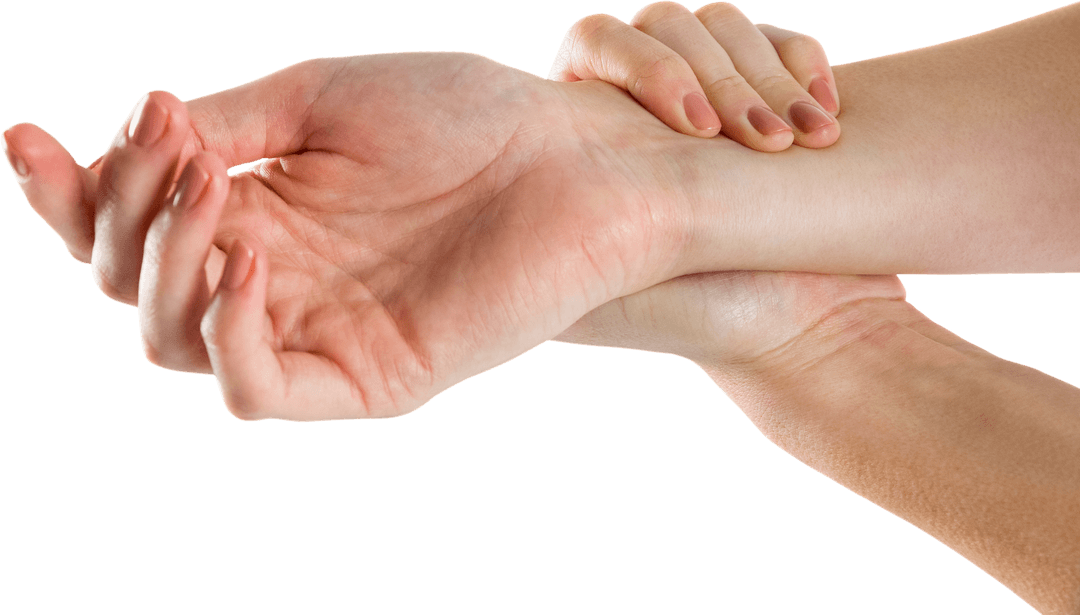Transparent Woman Checking Wrist Hand Injury