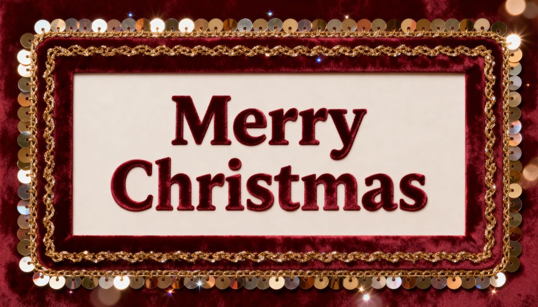 Merry Christmas Velvet Plaque Featuring Gold Braid and Sequin Fringe on Burgundy Plush