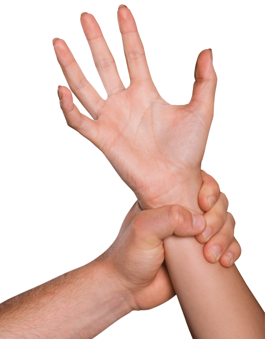 Hands Showing Grasp on Wrists on Transparent Background
