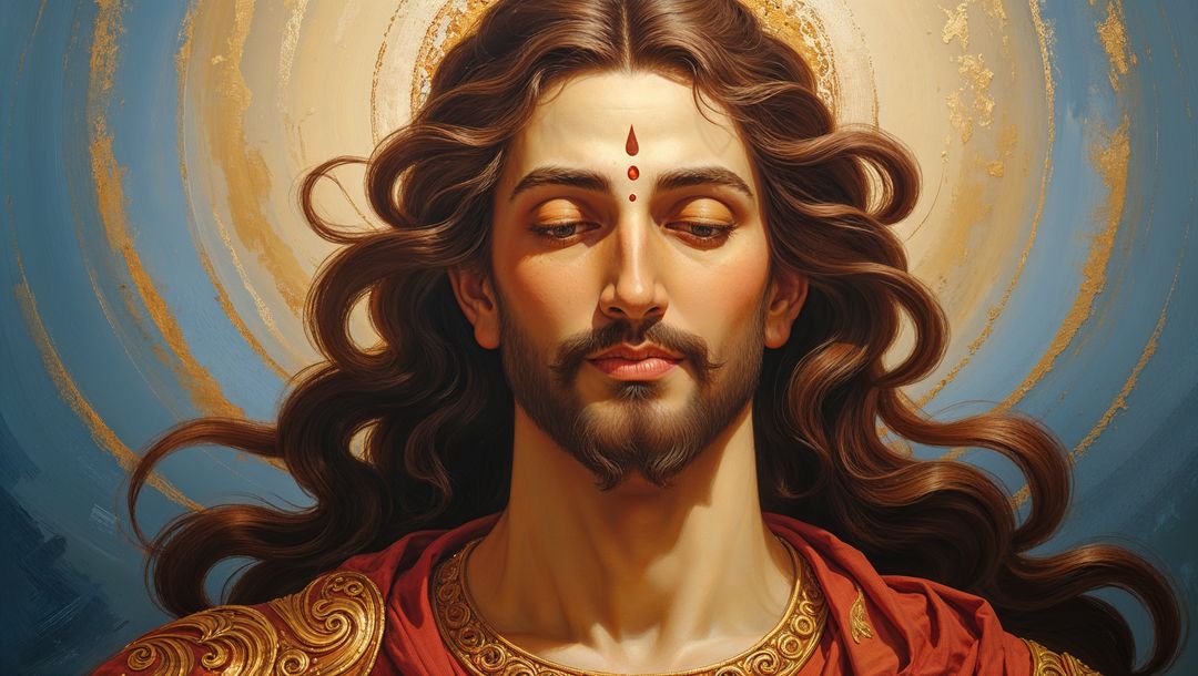 Mythological Figure with Halo Meditating in Spiritual Aura