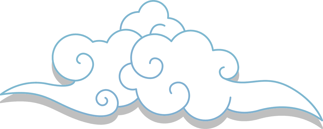Ornamental White Cloud Motif with Blue Outline on Transparent Background
