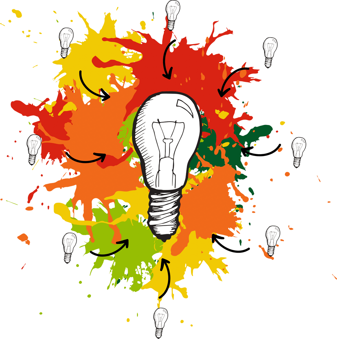 Transparent Lightbulb Ideas with Colorful Splashes and Arrows