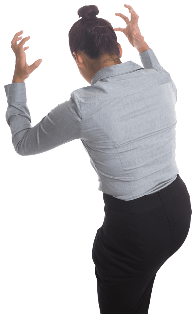 Transparent Back View of Furious Businesswoman in Professional Attire