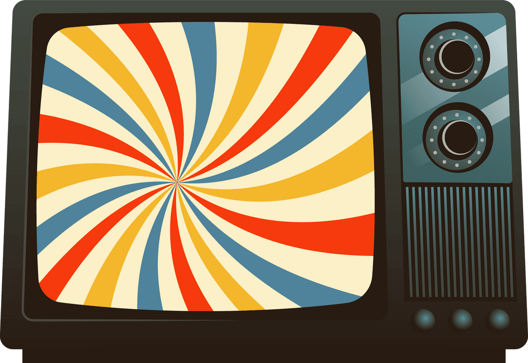Retro Television Displaying Colorful Spiral with Transparent Background