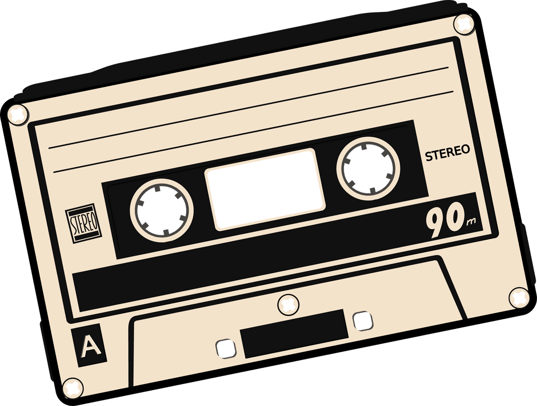 Retro Cassette Tape Design on Transparent Background