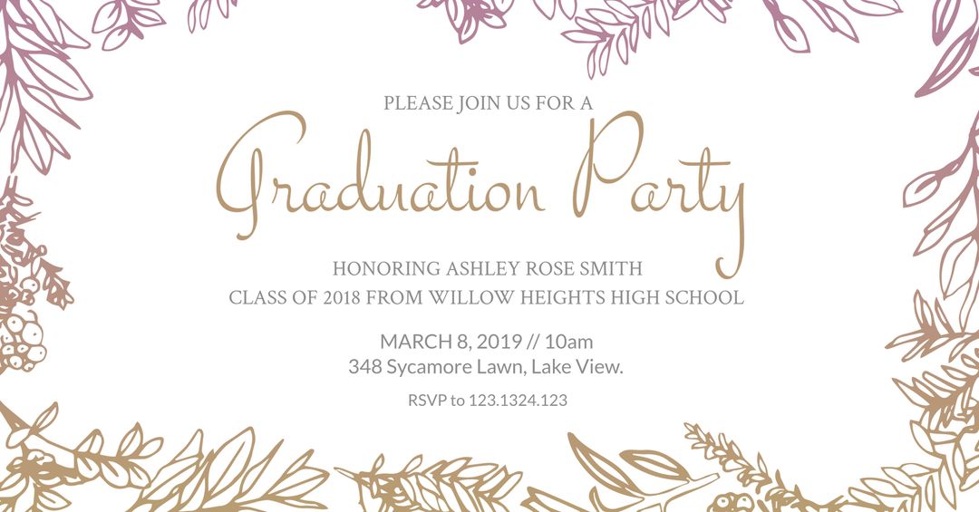 Elegant Graduation Party Invitation with Botanical Illustrations