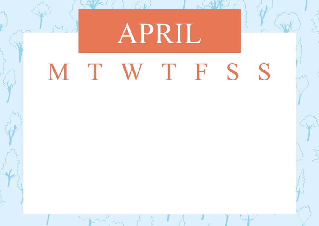 Blank April Monthly Calendar Template with Tree Background - Download Free Stock Templates Pikwizard.com