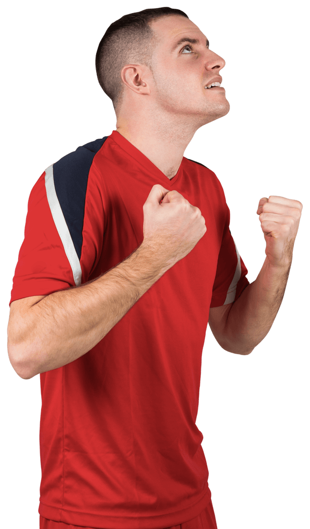 Excited Football Player Cheering in Red Uniform Transparent Background